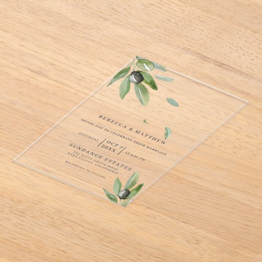 Elegante Waterverf Groen Transparant Huwelijk Acryl Uitnodigingen (Laagn)