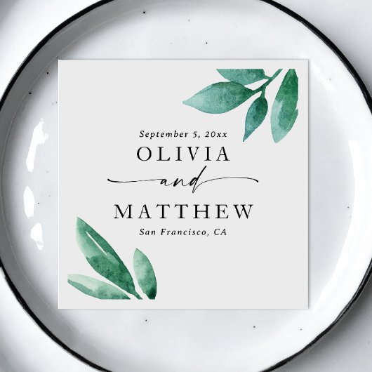 Elegante waterverf groen tuin script bruiloft servet