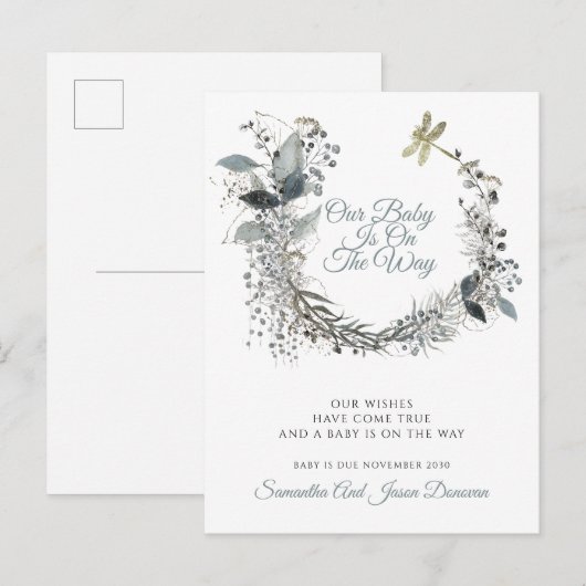 Elegante Waterverf groen zwangerschap Aankondigingskaart (Voorkant / Achterkant)