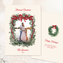 Elegante Waterverf Groenblauw lint Foto Kerstmis