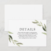 Elegante Waterverf Groene Blad Bruiloft Details Informatiekaartje (Voorkant / Achterkant)