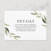 Elegante Waterverf Groene Blad Bruiloft Details Informatiekaartje (Voorkant)
