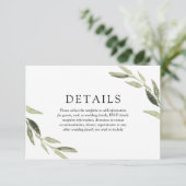 Elegante Waterverf Groene Blad Bruiloft Details Informatiekaartje (Staand voorkant)