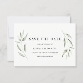 Elegante Waterverf Groene Blad Bruiloft Save The Date