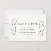 Elegante Waterverf Groene Blad Bruiloft Save The Date (Voorkant)