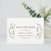 Elegante Waterverf Groene Blad Bruiloft Save The Date (Staand voorkant)