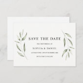 Elegante Waterverf Groene Blad Bruiloft Save The Date (Voorkant / Achterkant)
