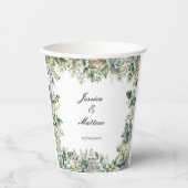 Elegante Waterverf Groene bladeren Bruiloft Papieren Bekers (Voorkant)