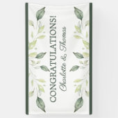 Elegante Waterverf Groene Bladeren & Trim Huwelijk Spandoek (Verticaal)