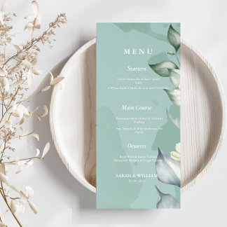 Elegante Waterverf Groene bladeren | Wit Menu