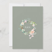Elegante Waterverf Groene Bloemige Bruiloft Kaart (Achterkant)