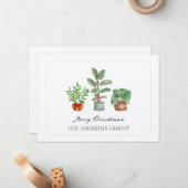 Elegante Waterverf Groene Botanicals Kerst Kaart Notitiekaartje (Voorkant / Achterkant in situ)
