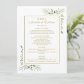 Elegante waterverf groene goudkleurige dinermenu menu (Staand voorkant)