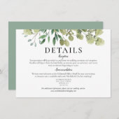 Elegante Waterverf Groene Huwelijksdetails Kaart (Voorkant / Achterkant)