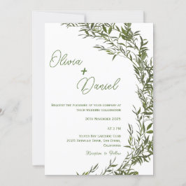 Elegante Waterverf Groene Huwelijksuitnodiging Kaart