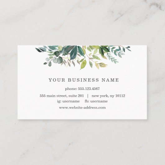 Elegante waterverf groene kader visitekaartje (Achterkant)