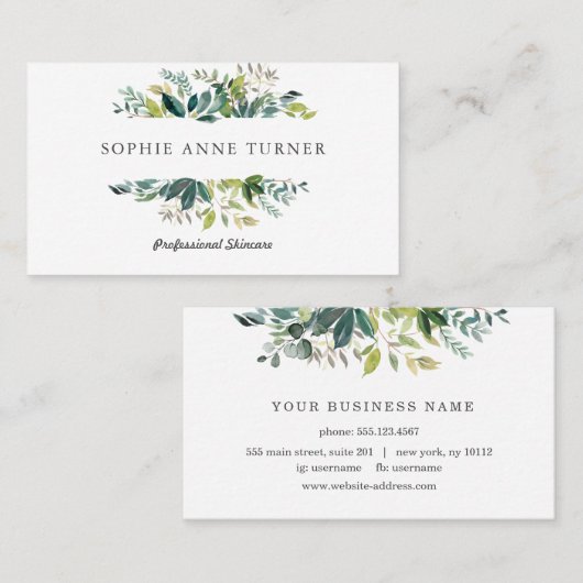 Elegante waterverf groene kader visitekaartje (Voorkant / Achterkant)