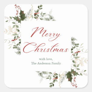Elegante Waterverf Groene Kerst Vierkante Sticker