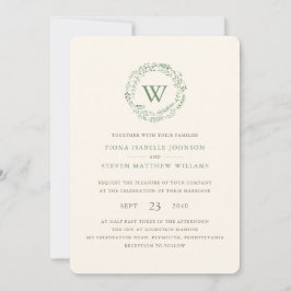 Elegante Waterverf Groene Krans Bruiloft Kaart