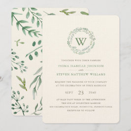 Elegante waterverf groene krans bruiloft kaart