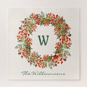 Elegante waterverf groene krans monogram op maat legpuzzel