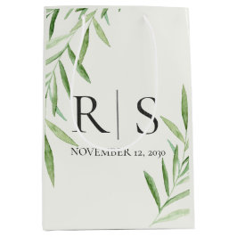 Elegante waterverf groene monogram initialen medium cadeauzakje