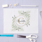 Elegante Waterverf Groene Monogram Naam Tissuepapier (Craft)