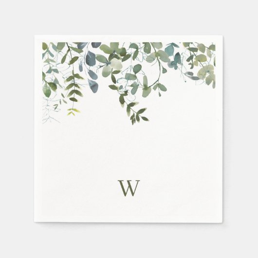 Elegante waterverf groene monogram servet (Voorkant)