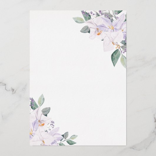 Elegante Waterverf Groene & Orchideeën Bruiloft Folie Uitnodiging (Achterkant)