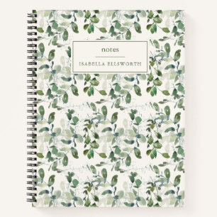 Elegante waterverf groene personaliseerde naam notitieboek