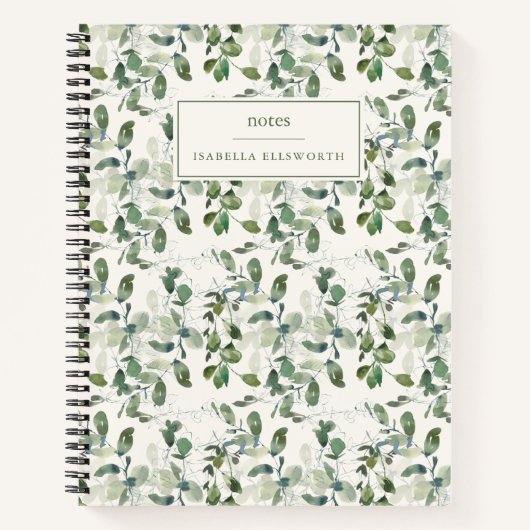 Elegante waterverf groene personaliseerde naam notitieboek (Voorkant)