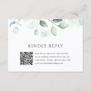 Elegante Waterverf Groene QR Code Trouwen RSVP Kaartje
