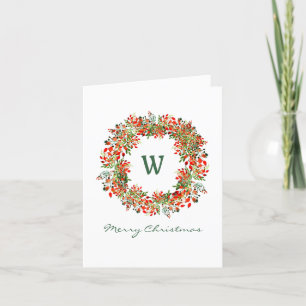 Elegante waterverf groene rode krans Kerstmis Feestdagen Kaart