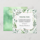 Elegante Waterverf Groene Rouwkaart Bedankt (Voorkant / Achterkant)