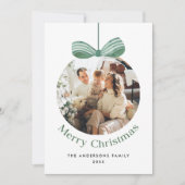 Elegante Waterverf Groene Strik Kerst Vijf Foto Feestdagenkaart (Voorkant)