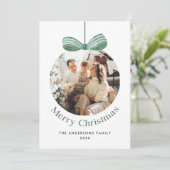 Elegante Waterverf Groene Strik Kerst Vijf Foto Feestdagenkaart (Staand voorkant)