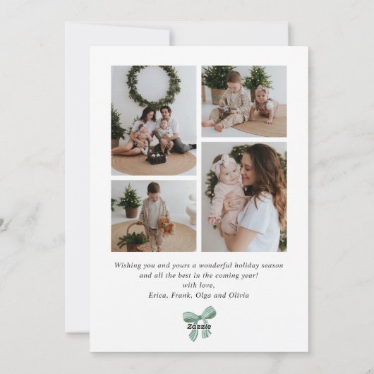 Elegante Waterverf Groene Strik Kerst Vijf Foto Feestdagenkaart (Achterkant)