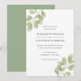 Elegante Waterverf Groene Tuintjes Rustieke Bruilo Kaart