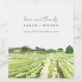Elegante Waterverf Groene Wijngaard Trouwlocatie Wijn Etiket (Enkel label)