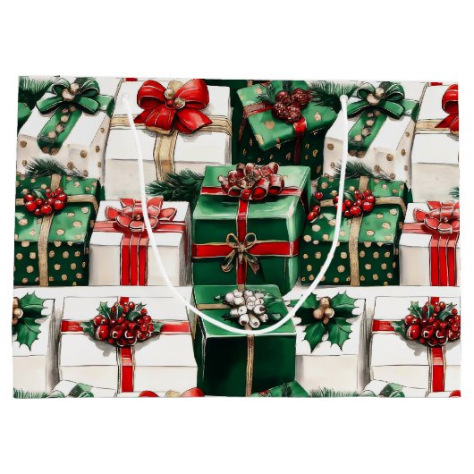 Elegante Waterverf groene witte kerstcadeaus Groot Cadeauzakje (Achterkant)