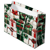 Elegante Waterverf groene witte kerstcadeaus Groot Cadeauzakje (Voorkant Gekanteld)