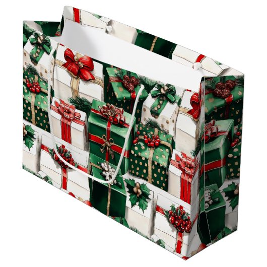 Elegante Waterverf groene witte kerstcadeaus Groot Cadeauzakje (Voorkant Gekanteld)