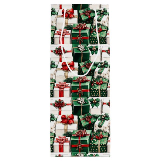 Elegante Waterverf groene witte kerstcadeaus Wijn Cadeautas (Achterkant)