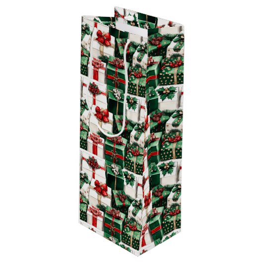 Elegante Waterverf groene witte kerstcadeaus Wijn Cadeautas (Voorkant Gekanteld)