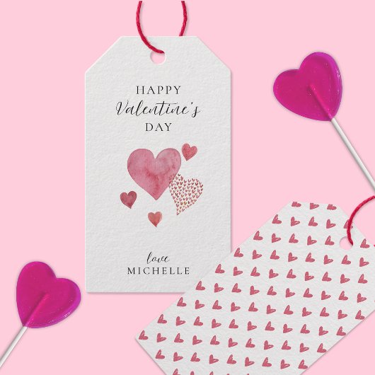 Elegante Waterverf harten, Valentijnsdag Cadeaulabel