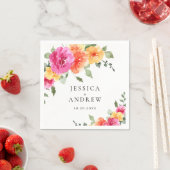 Elegante Waterverf Helder Roze Bloem Bruiloft Servet (Insitu)