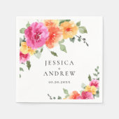 Elegante Waterverf Helder Roze Bloem Bruiloft Servet (Voorkant)