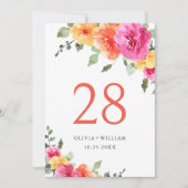 Elegante Waterverf Helder Roze Bloemen Bruiloft Kaart (Voorkant)