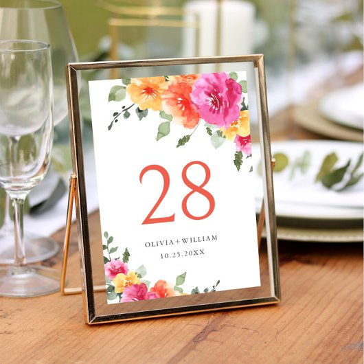 Elegante Waterverf Helder Roze Bloemen Bruiloft Kaart