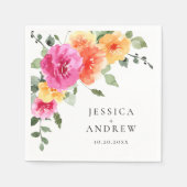 Elegante Waterverf heldere roze bloemenbruiloft Servet (Voorkant)